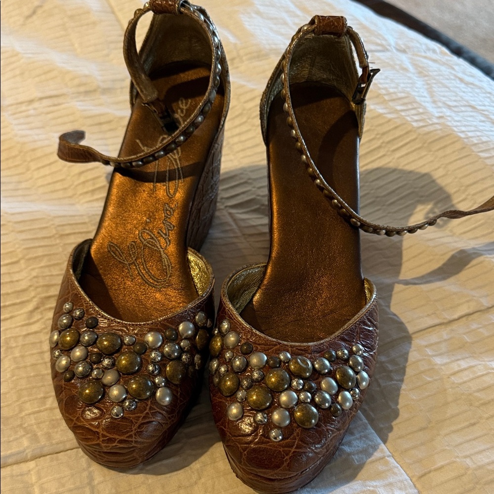 Chic Brown Beaded Women's Heels